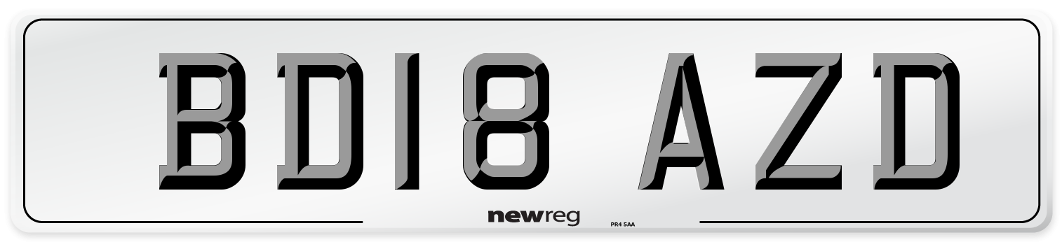 BD18 AZD Number Plate from New Reg